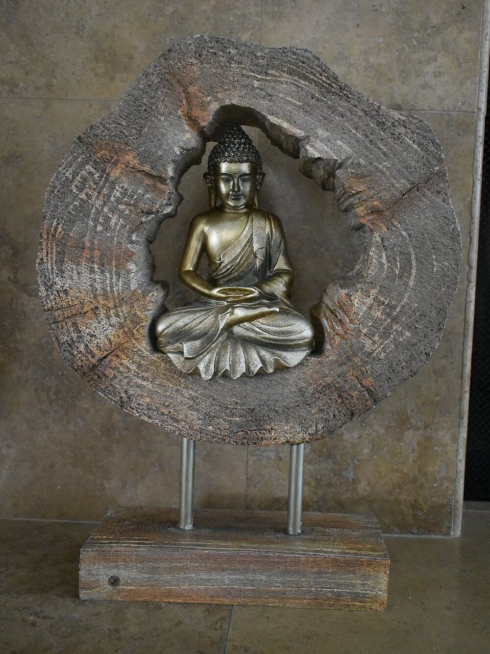 LARGE VINTAGE 18" Meditating Buddha Statue inside wooden Tree Trunk Sculpture